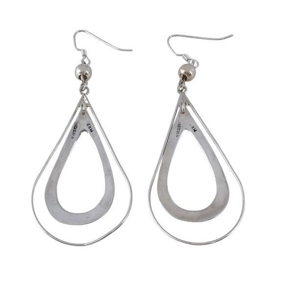 Estate Mexico Sterling Silver 925 Open Teardrop Dangle Earrings - Picture 5 of 8